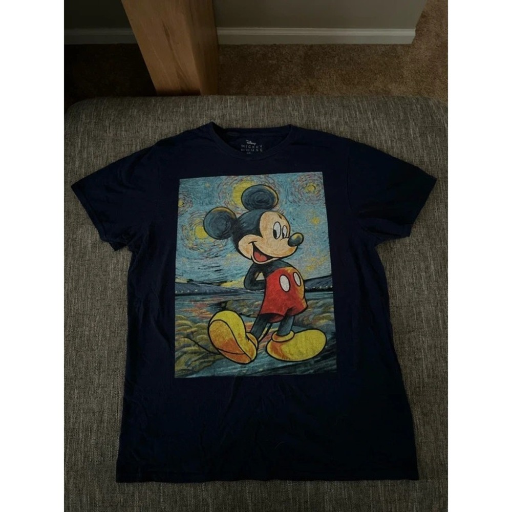 Disney Mickey Mouse Starry Night Graphic Men's Navy Blue 100% Cotton T-Shirt M